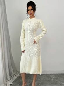 Elenzga Vestido tipo jersey con cuello redondo, flores y diseño entallado para mujer