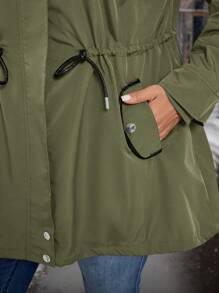 SHEIN Clasi 大码蓬松领连帽加厚棉服 - 軍綠色 - 查看 3