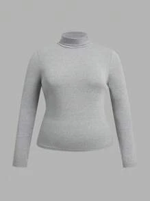 SHEIN Essnce 4pcs/Set Women Plus Size Casual Striped Turtleneck Fitted Pullover Tops, Autumn/Winter