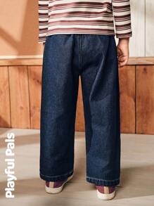 SHEIN 1 pieza Conjuntos de ropa de colores de bloques de jeans con impresión de dibujos animados, lindos/retro/casuales/para el hogar/al aire libre para invierno/otoño para niños pequeños