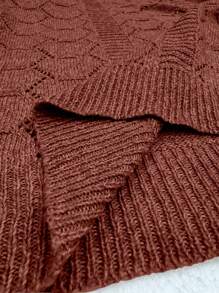 SHEIN CURVE+ Plus Size Solid Color V-Neck Hollow Out Casual Versatile Long Sleeve Pullover Sweater, For Winter - Rose Red - View 7