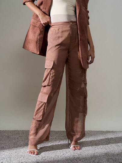 AiiRZ Loose Combat Cargo Trousers Wide Leg Utility Pants Multi Pocket Design Autumn Winter Festival Streetwear Straight Leg Bottoms