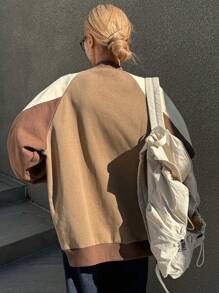 DAZY 女式拼色拉链口袋休闲长袖常规夹克，秋季服装