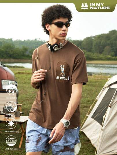 In My Nature Men's Cartoon Letter Print Short Sleeve Casual Fitness Outdoor T-Shirt