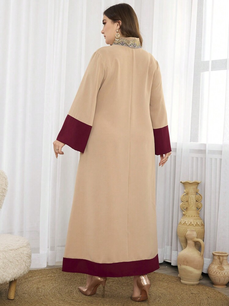 A&M رمضان فستان أنيق بياقة دائرية باللونين متعدد ا...