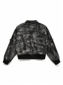 NEON BLANC Chaqueta con capucha de tela tejida negra con estilo callejero y bolsillos de mezclilla para hombre