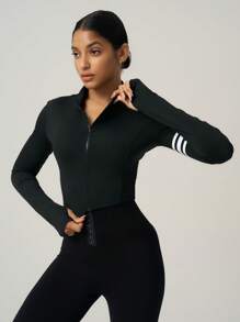 SHEIN Sports 1 Stück Damen lässige gestreifte Reißverschluss-Jacke, geeignet für Sport und alltägliches Tragen