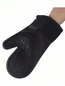 1 Stück schwarzer hitzebeständiger Ofenhandschuh aus Silikon, lang mit zwei Fingern, verbrühsicher, rutschfest, zum Kochen, Backen, Grillen, universelle Größe