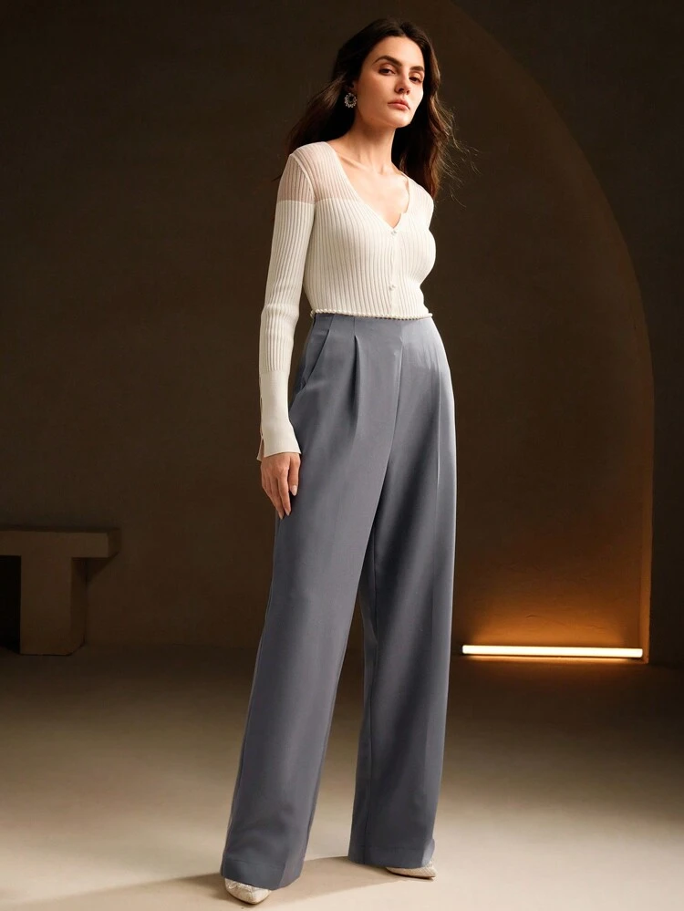 Women's Design Pearl Embellished Waist Suit Pants