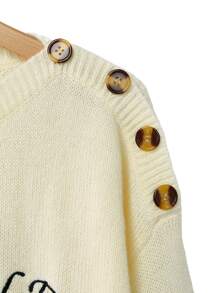 SHEIN LUNE Plus Size Women Colorblock Knit Sweater With English Letter Embroidery And Button Closure, Versatile Casual Style For Autumn/Winter Knit Pullover Fall - Multicolor - View 5