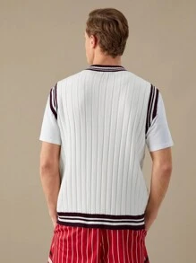 Manfinity RebelGame Maglione a V casual a righe in maglia da uomo, versatile per autunno/inverno