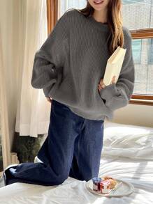 DAZY Solid Color Crew Neck Casual All-Match Pullover Sweater,Fall Clothes - Grey - View 4