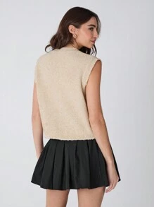 Enchnt 女士纯色圆领前扣休闲无袖针织毛衣背心