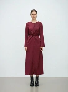Aalyst Women's V-Neck Satin Crossover Waist Tie Dress, Elegant High-End French Style For Party And Work, Spring/Autumn/Winter For Holiday Party Clothes Maxi Women Outfit