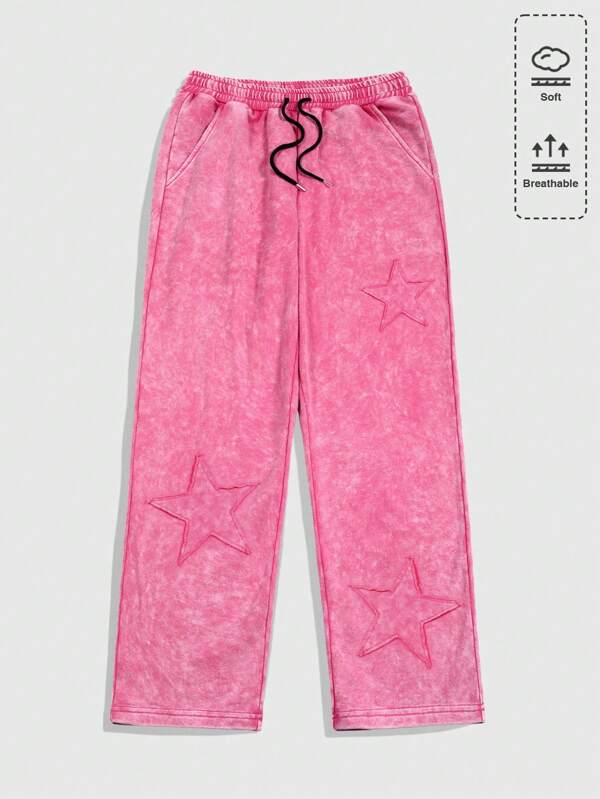 ROMWE MEN Street Life Men's Straight-Leg Pants With Snow Flake And Pentagram Applique