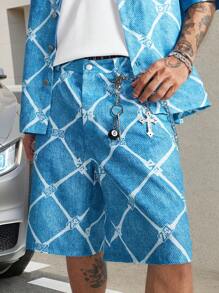 Manfinity VCAY Men's Digital Printed Loose Woven Short Sleeve Shirt Set - Blue - View 4