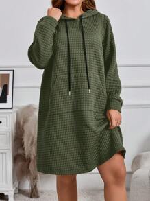 EMERY ROSE Vestido de Navidad talla grande para mujer en unicolor con capucha, corbata al cuello y bolsillo, de manga larga