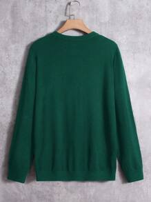 Manfinity VCAY Men's Casual Pattern Round Neck Long Sleeve Sweater, Autumn/Winter - Dark Green - View 2