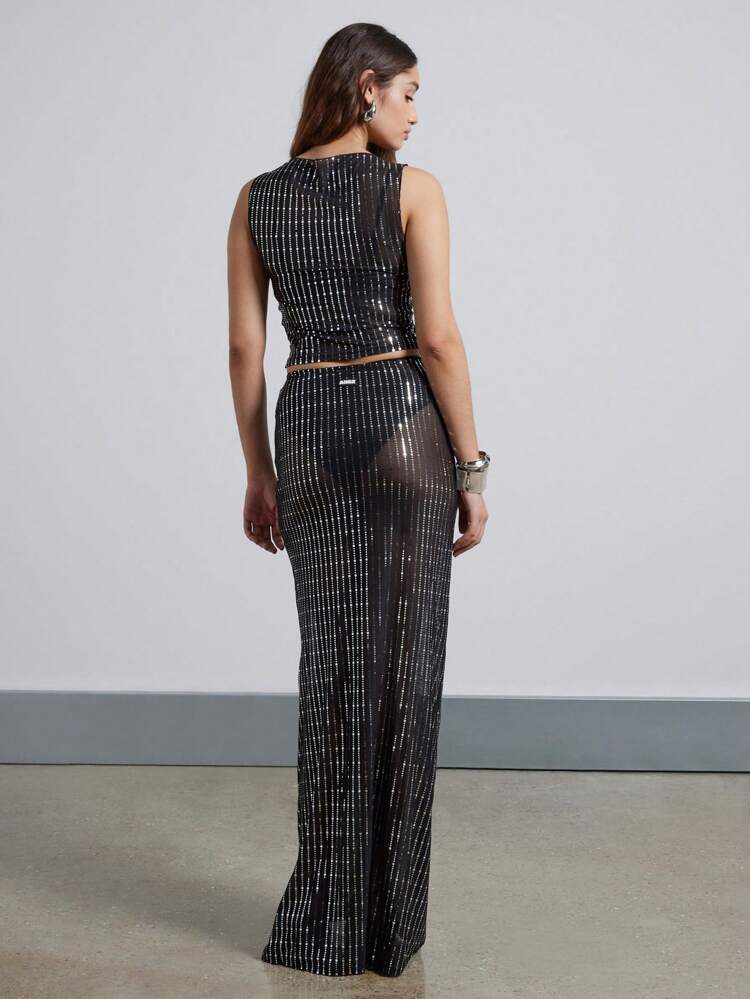Sheer Embellished Tank And Maxi Skirt Set