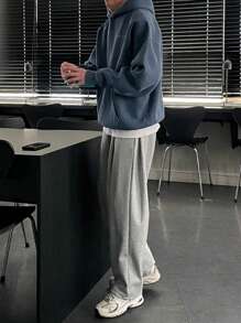 DAZY Men's Autumn Letter Print Long Sleeve Zip Front Pocket Casual Hoodie - Blue - View 4