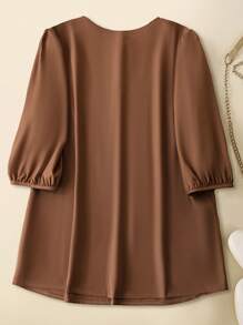 Áo cánh dệt thêu cổ bẻ tay 3/4 cỡ lớn cho nữ - màu nâu - Xem 2