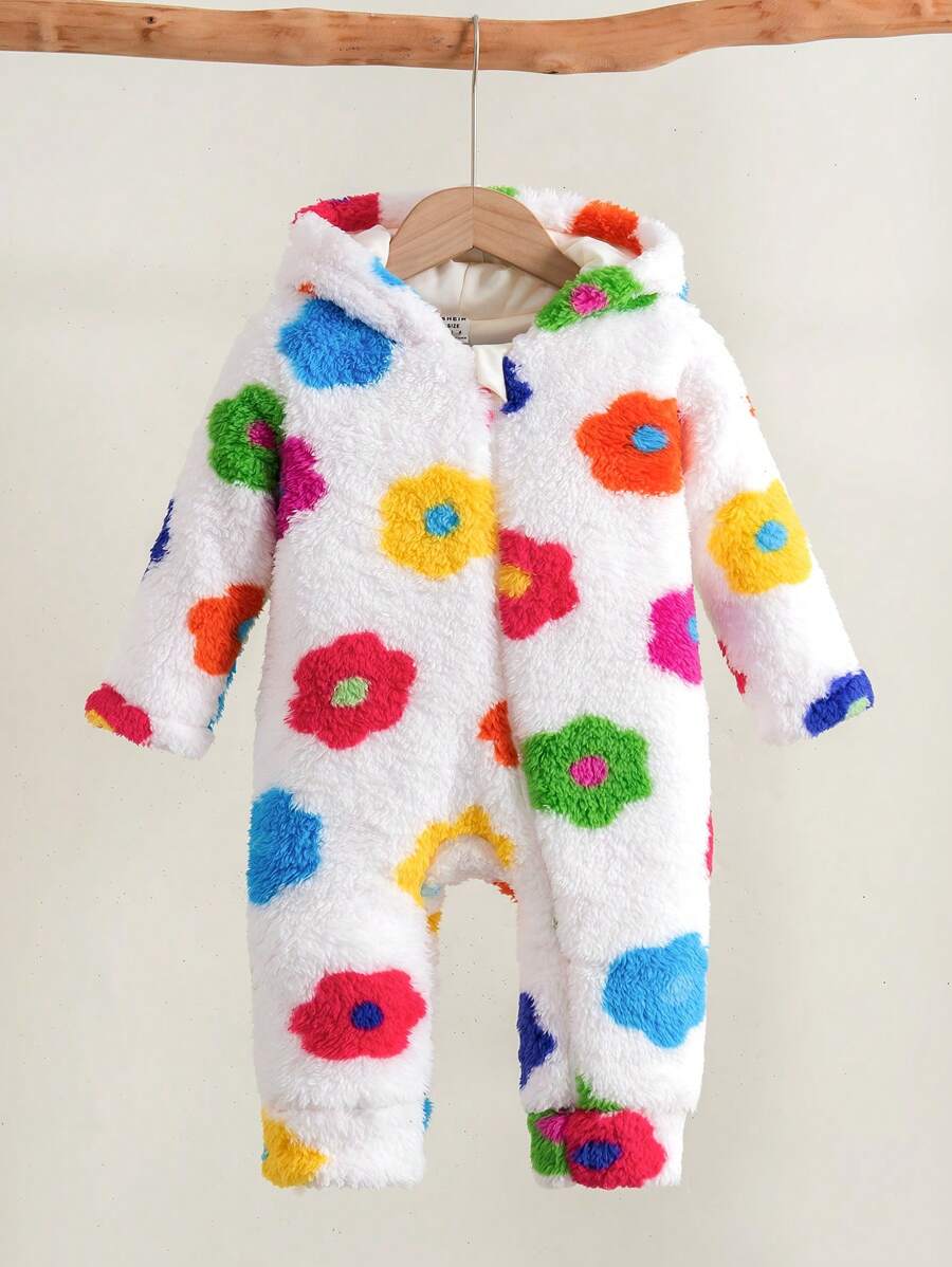 SHEIN Bộ đồ liền thân dài tay có mũ in họa tiết hoa cho bé gái, trang phục dễ thương cho mùa thu/đông, thích hợp cho cuộc sống hàng ngày, đi chơi, tụ tập cùng gia đình và bạn bè - Nhiều màu - Xem 1