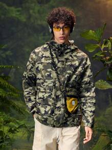 In My Nature 男士休闲户外迷彩印花拉链连帽轻便夹克，适合秋季