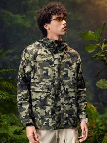 In My Nature 男士休闲户外迷彩印花拉链连帽轻便夹克，适合秋季