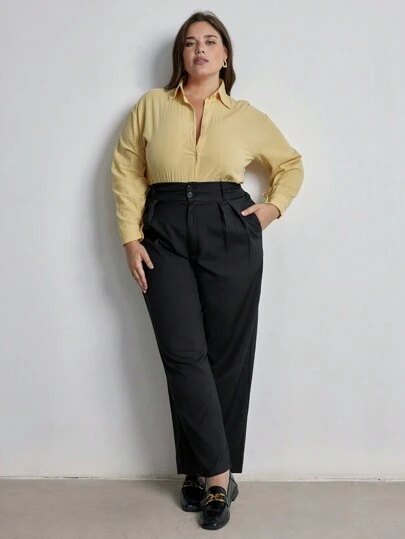 Aveloria Pantalones informales minimalistas de un solo color de talla grande