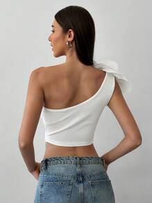 Aloruh Top de tirantes ajustado de unicolor con decoración floral 3D para mujer
