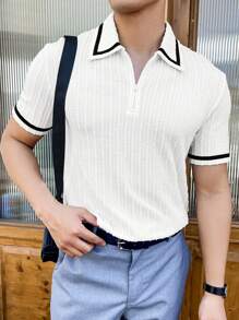 Manfinity Homme Men's Striped Short Sleeve Casual/Work Polo Shirt - White - View 3