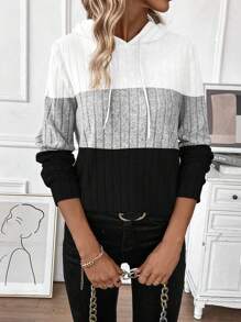 SHEIN LUNE 1 件女式连帽衫，拼色，时尚简约