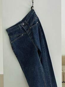 DAZY 女士休闲阔腿牛仔裤，带口袋，百搭宽松