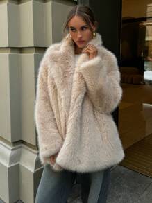 Aloruh Plus Size Women Fashionable Loose Faux Fur Collar Jacket In Fall/Winter