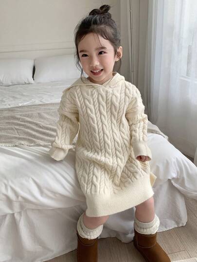 Young Girl Girls' Hooded Sweater Dress, Fall Outfit