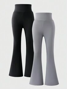 2pcs/Set Tween Girls High-Waist Flare Leg Yoga Pants - Multicolor - View 1