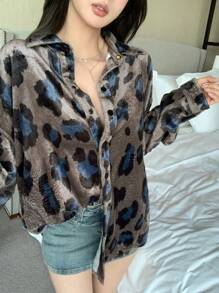 DAZY Velvet Leopard Print Loose Women Regular Jacket,Fall Clothes Women Coats - Brown - View 6