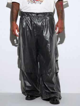 Manfinity VCAY Herren Große Größen lose, lässige Fallschirmjäger-Stil Hose mit vertikaler Tasche, wasserdicht, winddicht, Lange Hose, Ausgeh-Mode einfarbig, weite Hose, als Geschenk für Ehemann, Freund