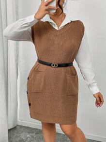 SHEIN Frenchy Váy len dệt kim cỡ lớn thời trang thu đông cho nữ mặc hàng ngày - Lạc đà - Xem 4