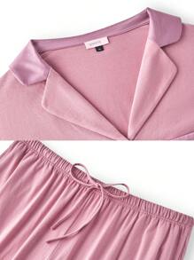 LUVLETTE Autumn And Winter Plus Size Classic Lapel Long Sleeve Trousers Pink Pajamas Suit Luxury Cotton & Imitation Silk Stitching Women's Lounge Sets Pink Lounge Sets Bridal Intimates Fall Pajamas