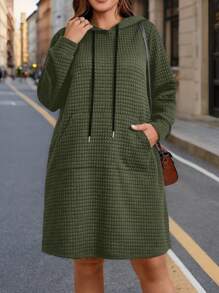 EMERY ROSE Vestido de Navidad talla grande para mujer en unicolor con capucha, corbata al cuello y bolsillo, de manga larga