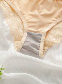 Women's Solid Color Lace Bra With Underwire And Triangle Panties 2pcs/Set Lingerie - Apricot - View 6