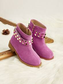 1 Pair Kids' Simple Versatile Comfortable Studded Boots - Hot Pink - View 1