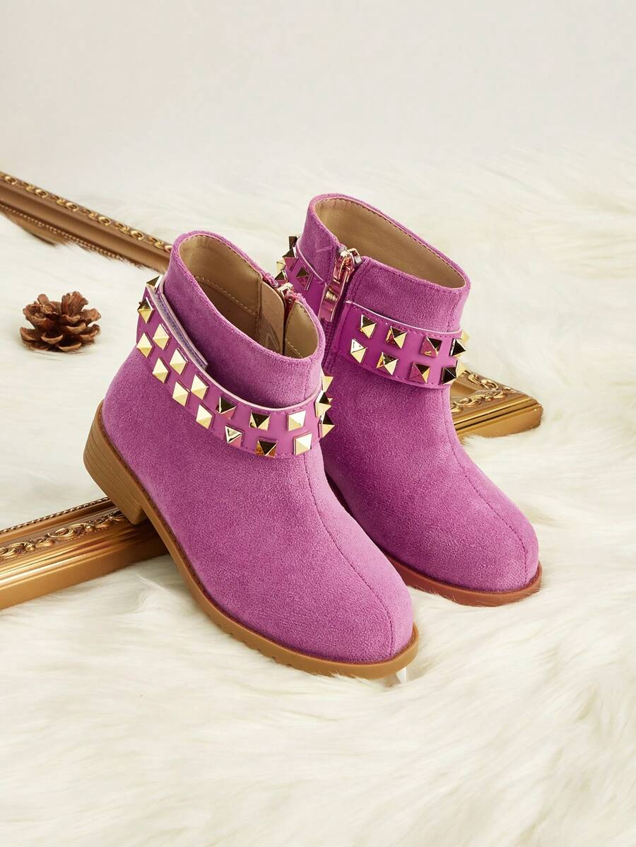 1 Pair Kids' Simple Versatile Comfortable Studded Boots - Hot Pink - View 1