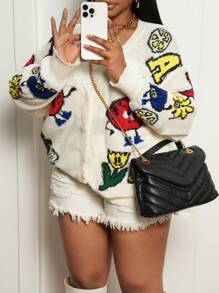 Slaydiva Plus Size Front Button Detail Long Sleeve Casual Top In Fall/Winter - Apricot - View 1