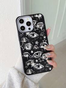 ROMWE Goth IPhone Compatible Phone Case With Black Texture And Eye Design - Multicolor 2 - View 3