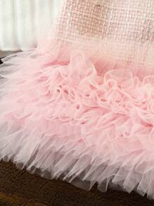 SHEIN Elladie kids 2pcs Baby Girls Layered Mesh Tutu Dress & Long Sleeve Turtleneck Sweater Top Set, Casual, Comfortable And Adorable, For Spring/Autumn/Winter