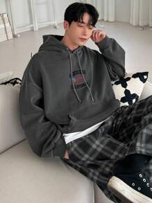 DAZY Men's Casual Letter Embroidery Drawstring Hooded Sweatshirt, Suitable For Autumn