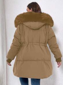 Calvaya 大码女式纯色收腰蓬松拼接连帽派克大衣，秋冬装