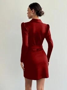 SHEIN Tall Robe élégante unie avec ceinture et encolure cache-cœur, taille grande pour femme - Rouge - Voir 2